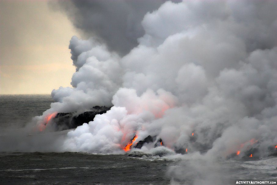 lava flowing into the ocean